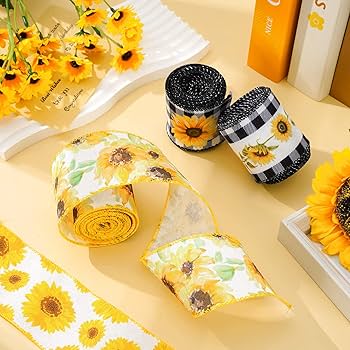 Amazon.com: Whaline 36 Yard Sunflower Wired Edge Ribbon 6